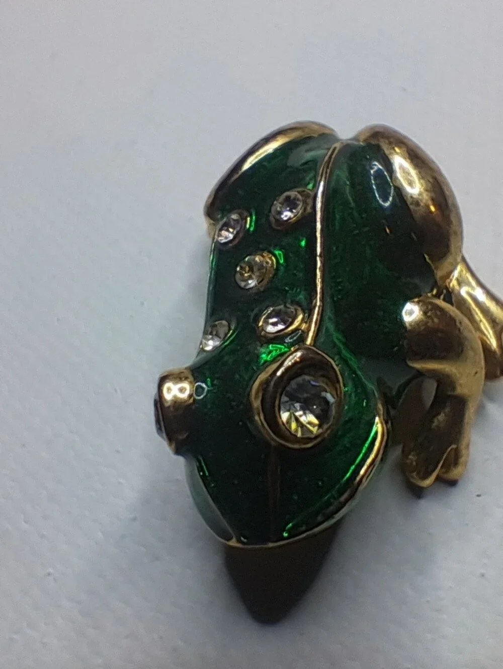Vintage Green Enamel Rhinestone Frog Brooch Pin Gold Tone Novelty